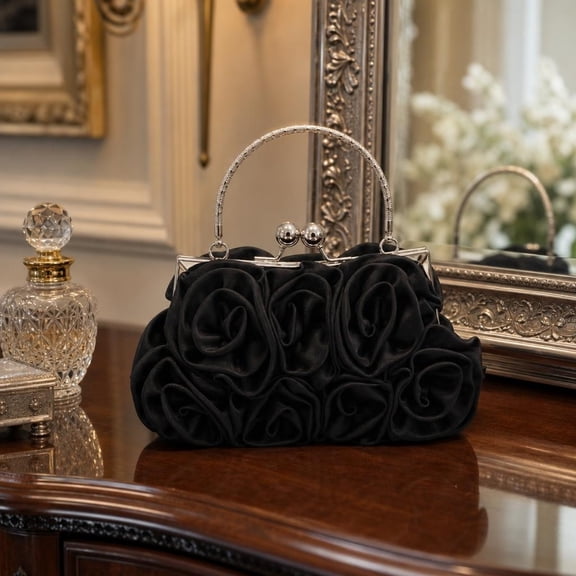 Joyesplay Women Evening Clutch Bag Floral Satin Small Purses with Detachable Strap for Wedding, Party, Prom