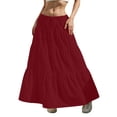 thumbnail image 4 of Women’s Long Maxi Skirt High Waist Loose Fit Elastic Waistband Lightweight Flowy Tiered Skirt Casual Solid Style Wine 2XL, 4 of 7