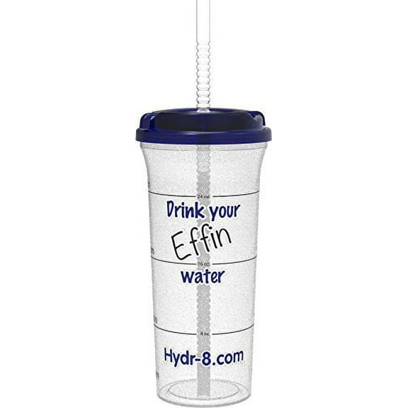 Hydr-8 Drink Your Effin Water Blue & Black 32oz Time Marked Water Bottle