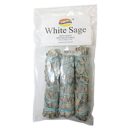 Govinda - Pack of 3 Mini White Sage Smudge Stick, 4 Inch Long