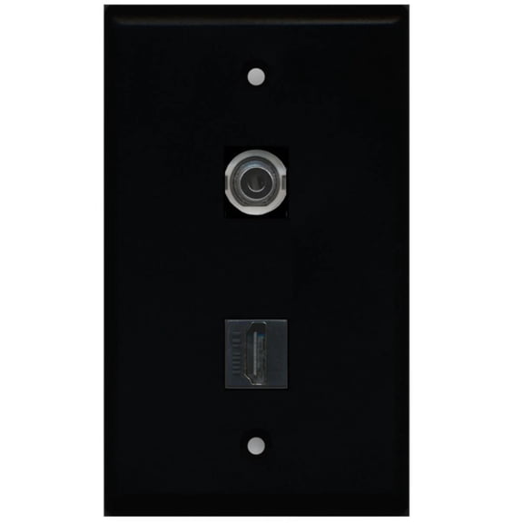 RiteAV - 1 3.5mm Audio/Headphone Jack and 1 HDMI Port Wall Plate - Black - Bracket Included
