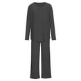 thumbnail image 5 of YHAJDS Women Winter Casual Pajama Suits,Sleepwear for Women,Womens Matching Pajama Set Solid Color Long Sleeve Crew Neck Plus Size Pocket Knit Warm Top Loose Pants Home Wear Winter Fall, 5 of 5