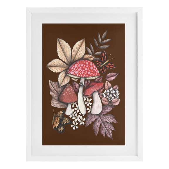 Autumnal Mushrooms Magic White Framed Print Under Glass, design by Cecilia Battaini