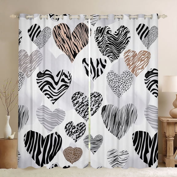 Homewish Modern Fashion Art Black Out Curtains, Grey Stripes Love Heart Curtains Pack of 2 (42x63 Each), Teens Kids Boys Girls Bedroom Curtains, Window Curtains Home Decor