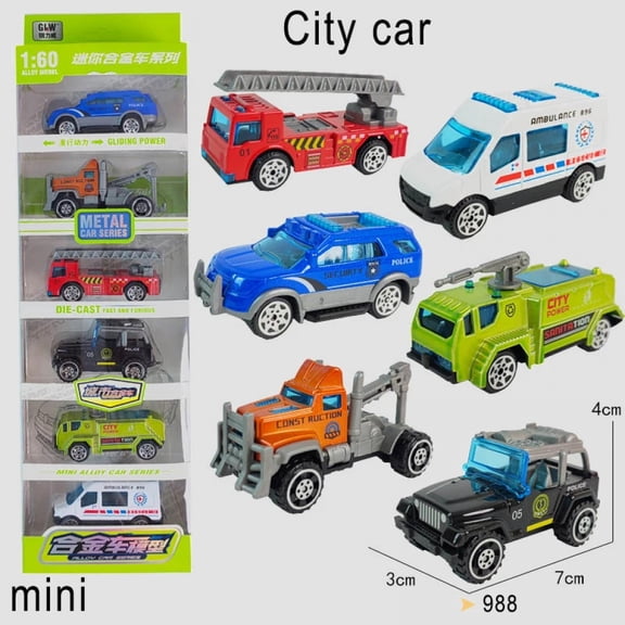 5-6Pcs/Set 8 Styles Mini City Engineering Police Fire fighting Truck Military Tank Plane Diecast Car Vehicle Toys for Children