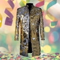 thumbnail image 2 of IWRICH Men's Neck Sequin Shiny Blazers Tuxedo Suit Jackets Mardi Gras Party Show Prom Suits Gold2 S, 2 of 4