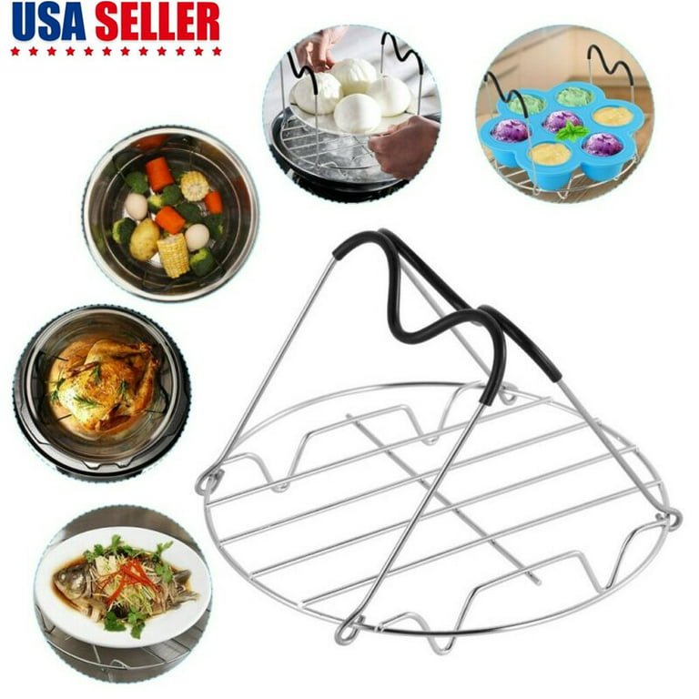 1 Stainless Steel Steamer Tray Coaster + 1 Egg Holder 9 Holes With Silicone  Handles For Instant Pot 6 Qt 8 Qt Pressure Cooker