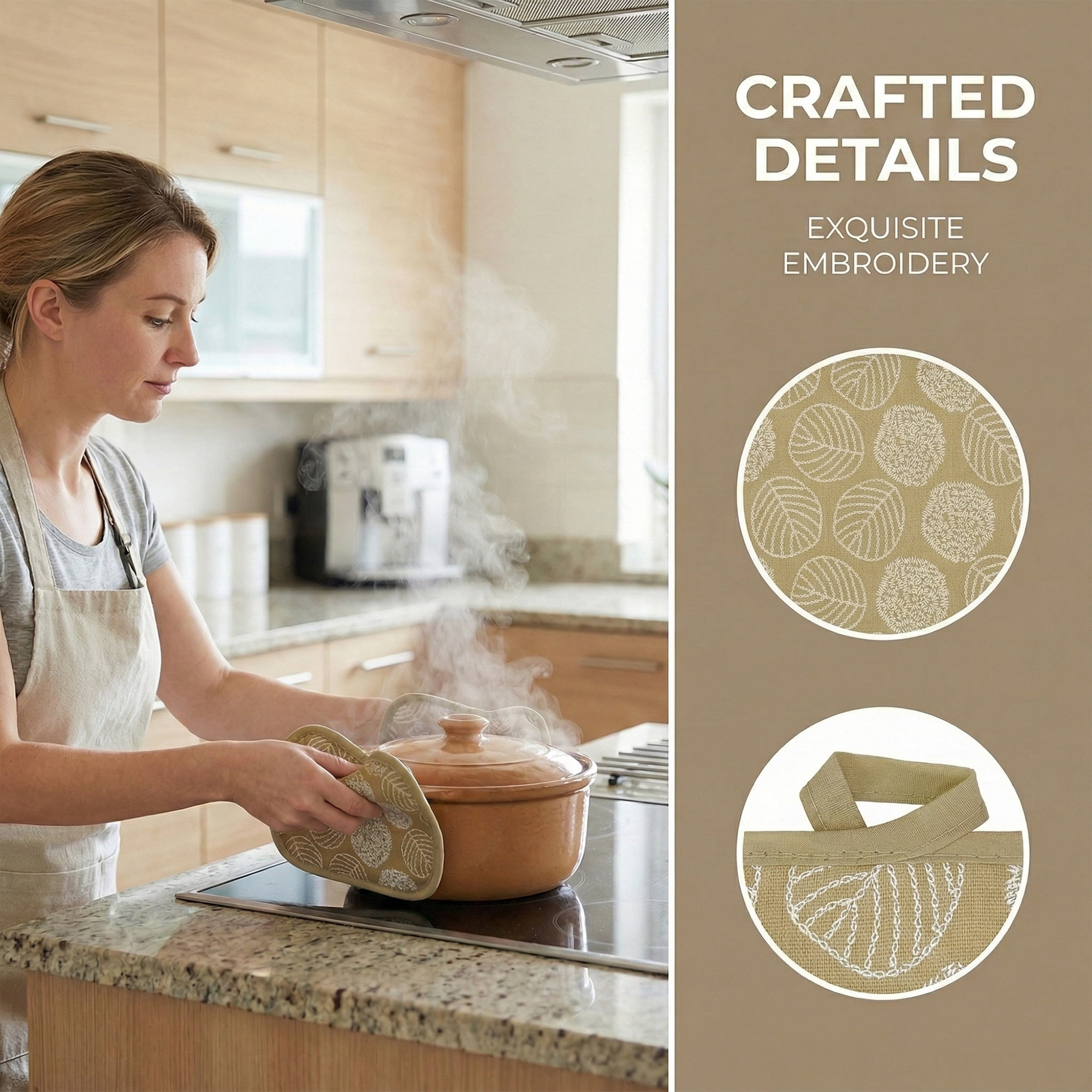 Unique Bargains Pot Holders Heat Resistant Non Slip Hot Pads for Kitchen Baking Khaki 4Pcs
