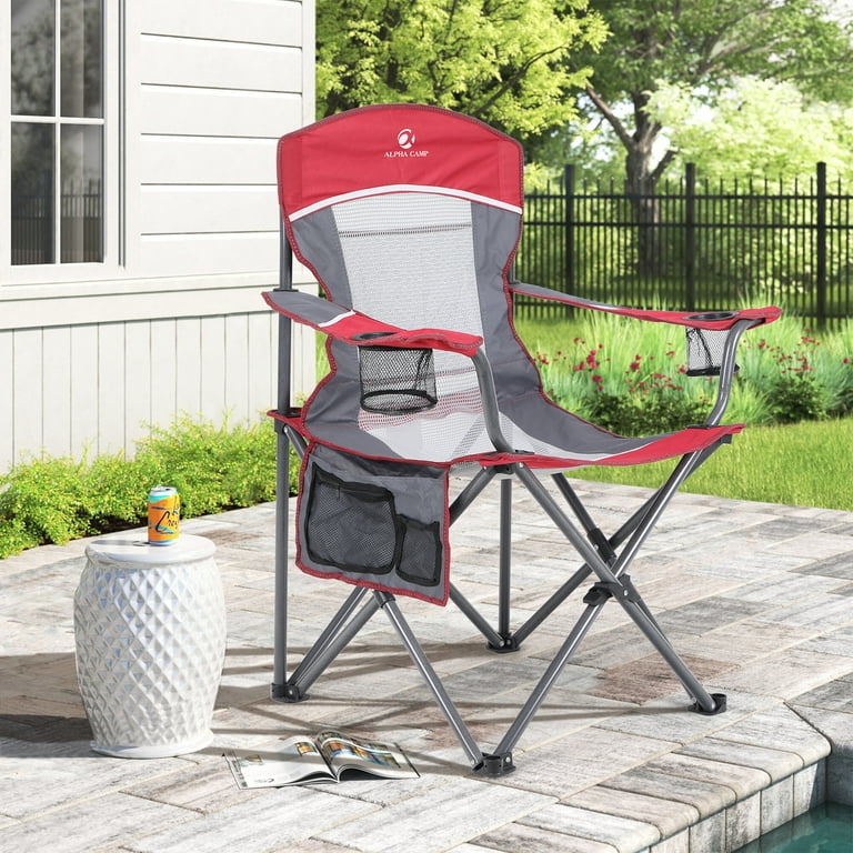 Alpha Camper Camping Chair Oversized Portable Folding Chair Heavy Duty Steel Frame Mesh Chair with Cup Holder Suitable for Outdoor Fishing Camping