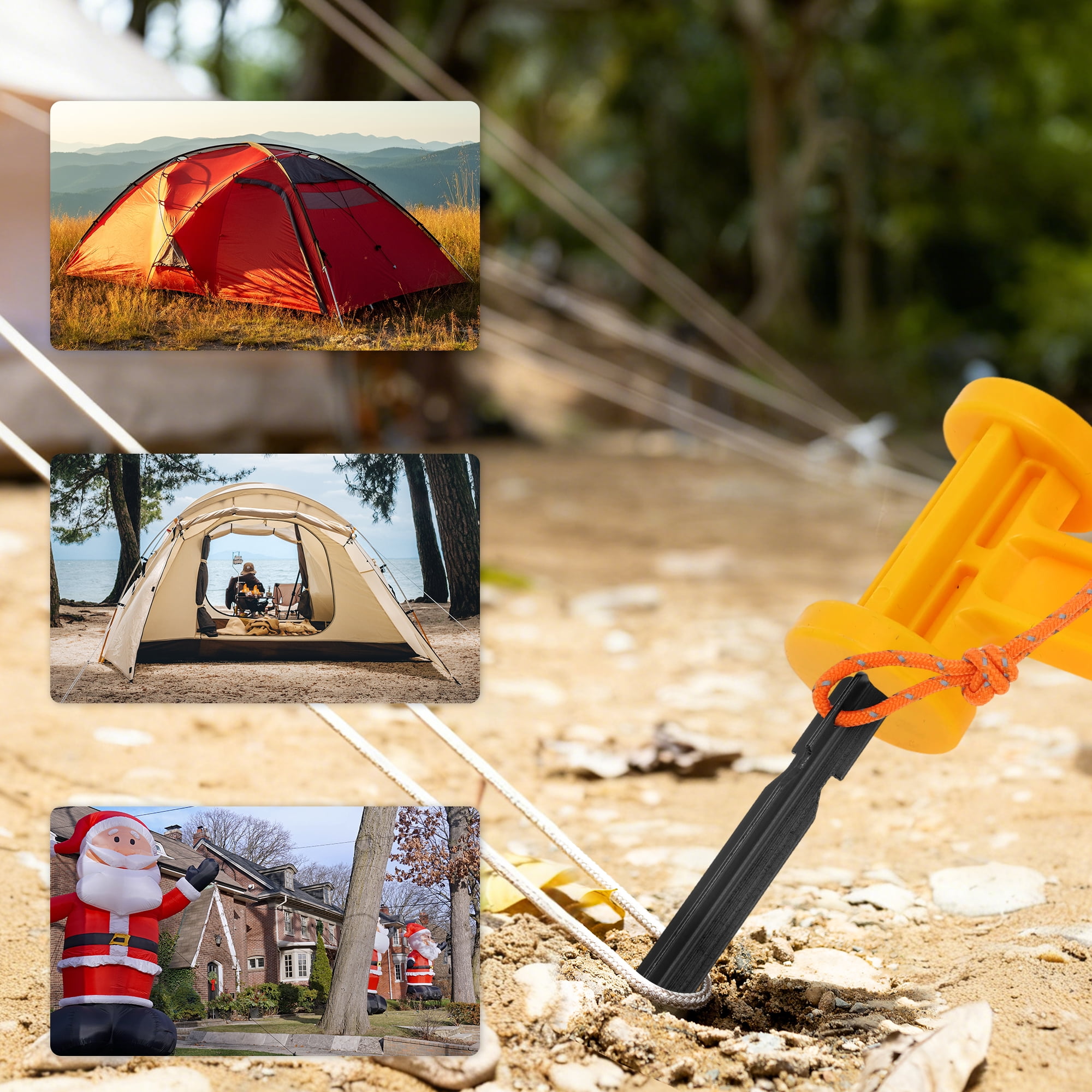 Unique Bargains 1 Set Reusable 10xNails 1xBag 1xPlastic Hammer 1xNail Puller Tent Pegs for Camping Black Aluminum Alloy Polyester Bag Plastic PP Steel