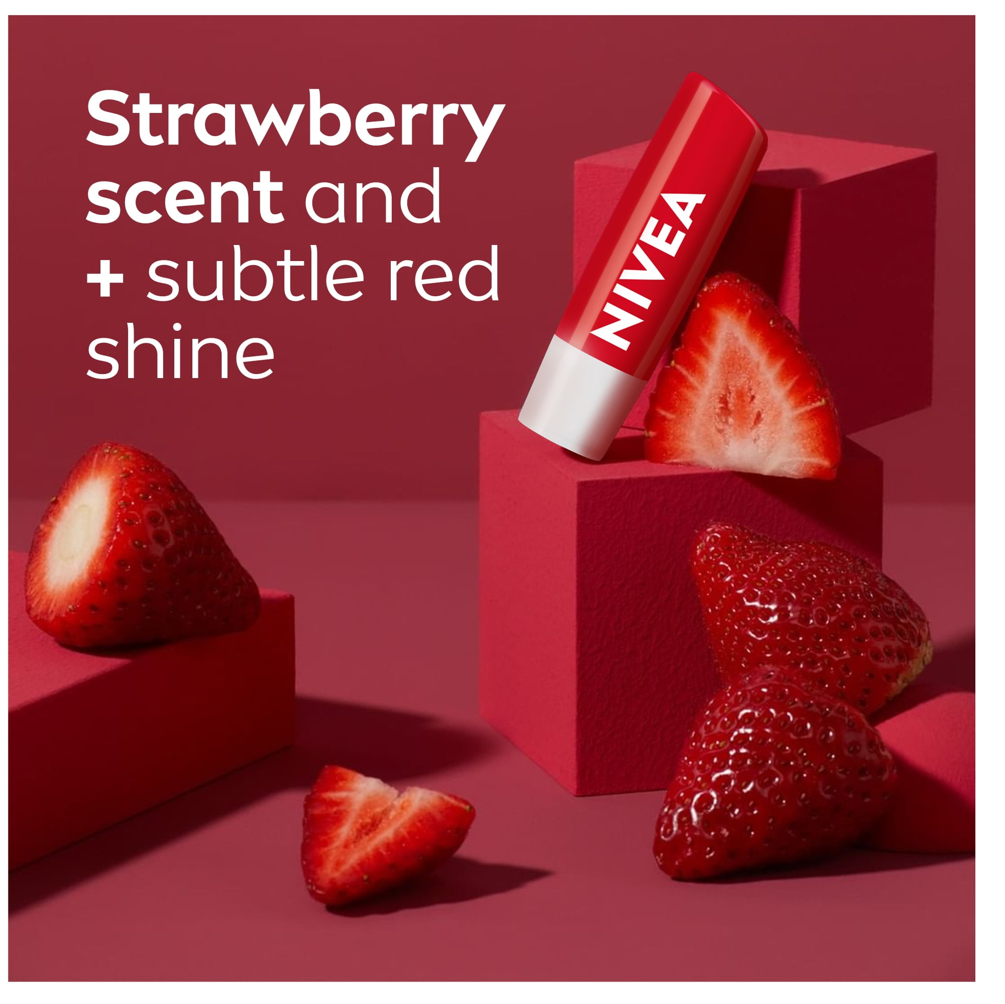 NIVEA Strawberry Shine Tinted Caring 24H Moisture Lip Balm Sticks, Duo Pack, 2 x 4.8g