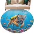 thumbnail image 2 of Funny Tiger Diving Round Living Room Rugs 8 ft, Seafloor Corals Fish Oceans Modern Washable Large Area Rug with Non-Slip Sturdy Edge Binding Round Carpet for Dining Room Kitchen Office, 2 of 9