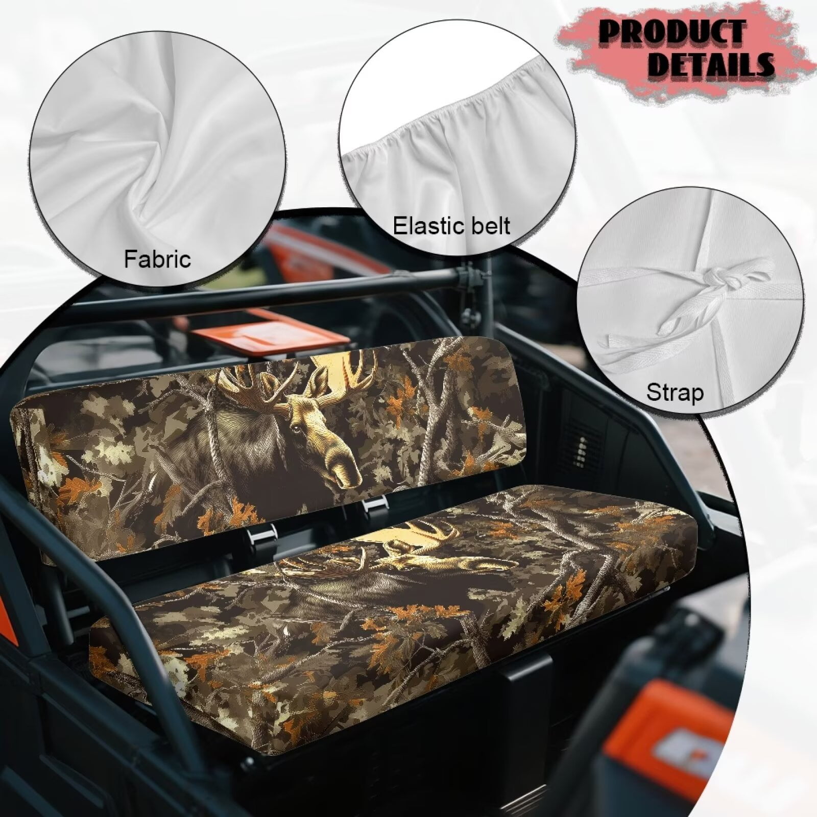 Uorisanigo UTV Seat Cover Dustproof Camo Hunting Deer Mule Seat Cushion Cover Outdoor UV Protection Breathable Elastic Polyester Fabric, Fit for Kawasaki Mule 3000 3010 3020
