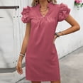 thumbnail image 4 of Women's Dresses Women's Solid Color V-neck Short Sleeved Fashionable Loose Dress Summer Dresses for Women 2025 Red M, 4 of 6