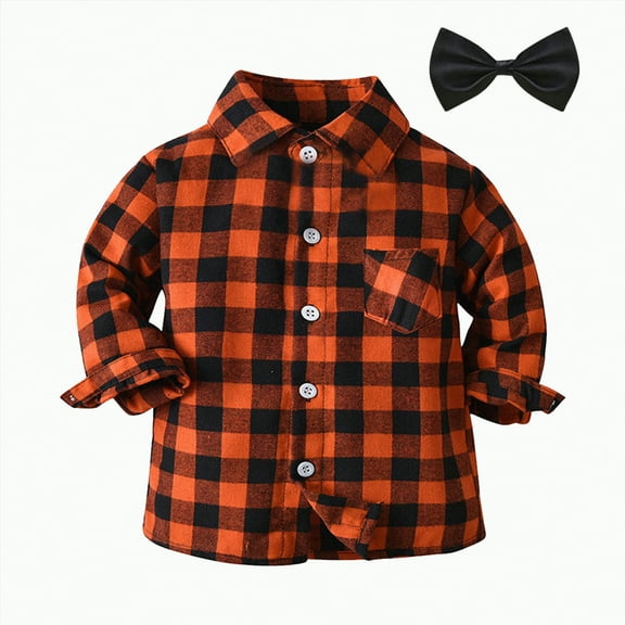 TOWED22 Boys Girls Flannel Shirt Jacket Kids Long Sleeve Plaid Button Down Shacket Christmas Coat Top Fall Outwear Clothes(Orange,18-24 M)
