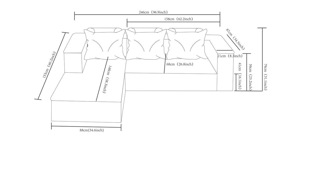 L-Shaped Modular Sectional Sofa with Chaise, 96.9'' Corduroy Boneless Couch Cloud Sofa with Deep Seat for Living Room Bedroom