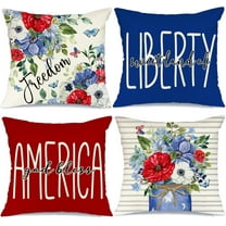 4th of July Decorations Pillow Covers 18 x 18 Set of 4 God Bless America Land of Liberty Floral Jar Throw Pillow Covers Patriotic Pillows Independence Memorial Day Decor Cushion Case G318-18