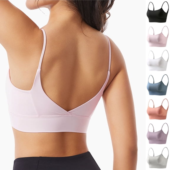 hoksml Thin Strap Crisscross Back Sports Bra for Women Wireless Seamless Bralette