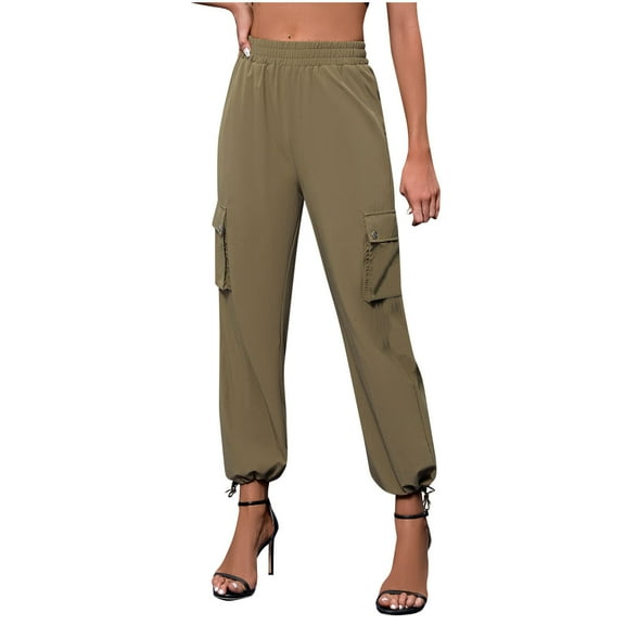 REALiKUN Women's Cargo Pants High Waist Parachute Pants Straight Wide Leg Baggy Pants with Multiple Pockets