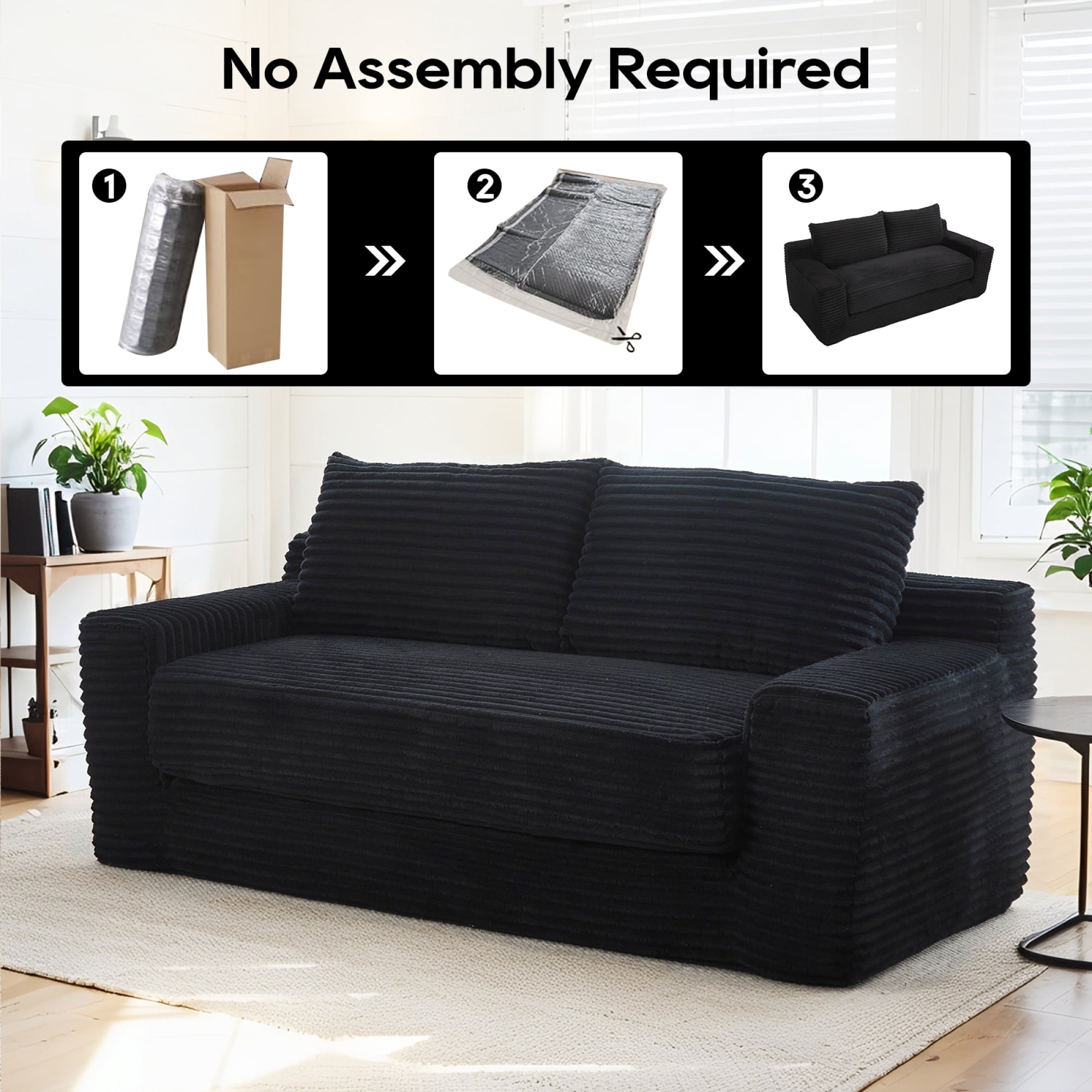 Leumius 70" Corduroy Loveseat Sofa,Pull Out Sleeper Sofa Bed,2-in-1Convertible Sofa Bed with Memory Foam & Steel Frame,No Assembly,Compact Couch for Small Spaces,Apartments,Black