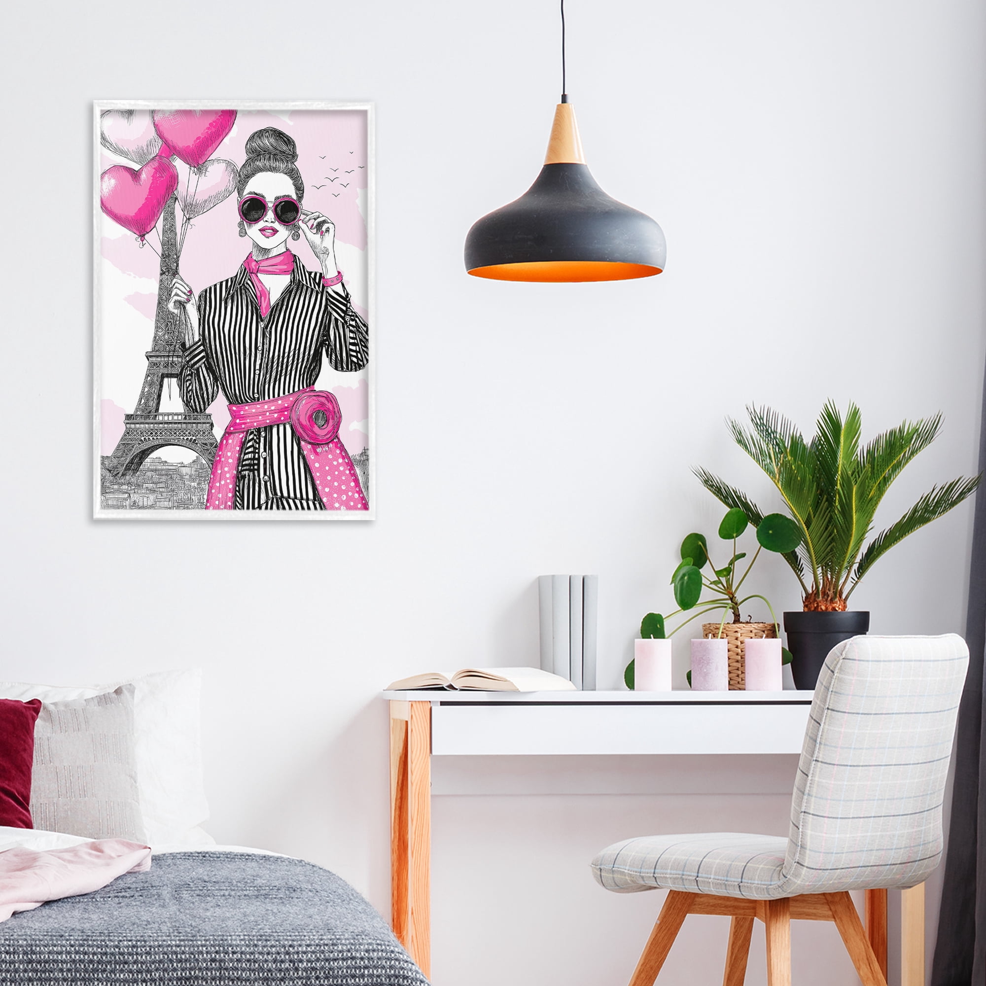 Stupell Industries Parisian Chic Woman with Balloons White Framed Giclee Art, design by Jess Stempel