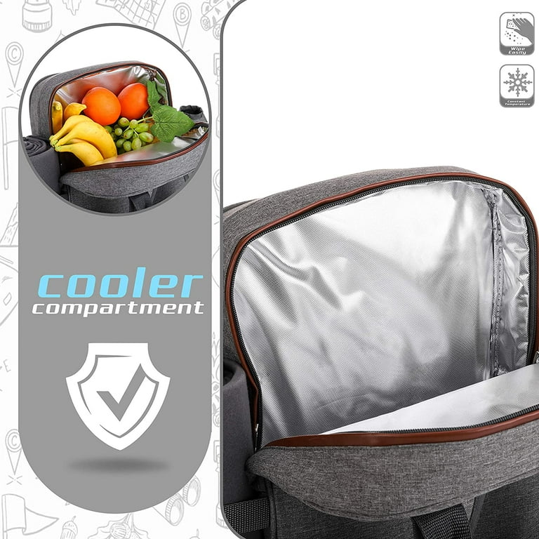 Backpack Picnic Bag With Cooler Compartment Cutlery Set Bottle Holder  Blanket