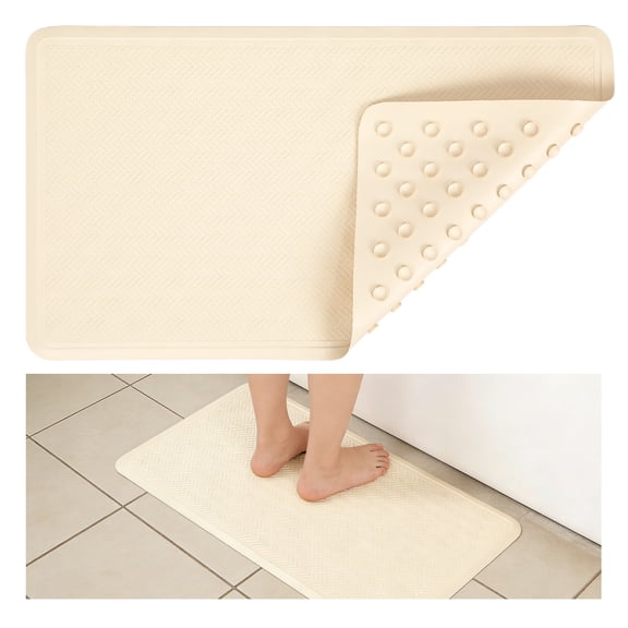 Non-Slip Rubber Bath Mat with Suction Cups, Textured Massage Bathroom Mat, 15.7" x 27.5" Anti-Slip Shower Mat for Tub, Bathroom & Kitchen, Beige