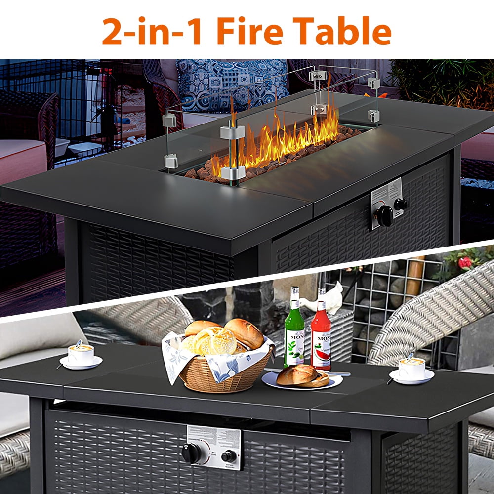 SEGMART 43'' Propane Fire Pit, 50,000 BTU Auto-Ignition Gas Fire Pit Table, Outdoor Fire Tables with Waterproof Cover, Lid and Tempered Glass Wind Guard for Outside, Garden, Backyard