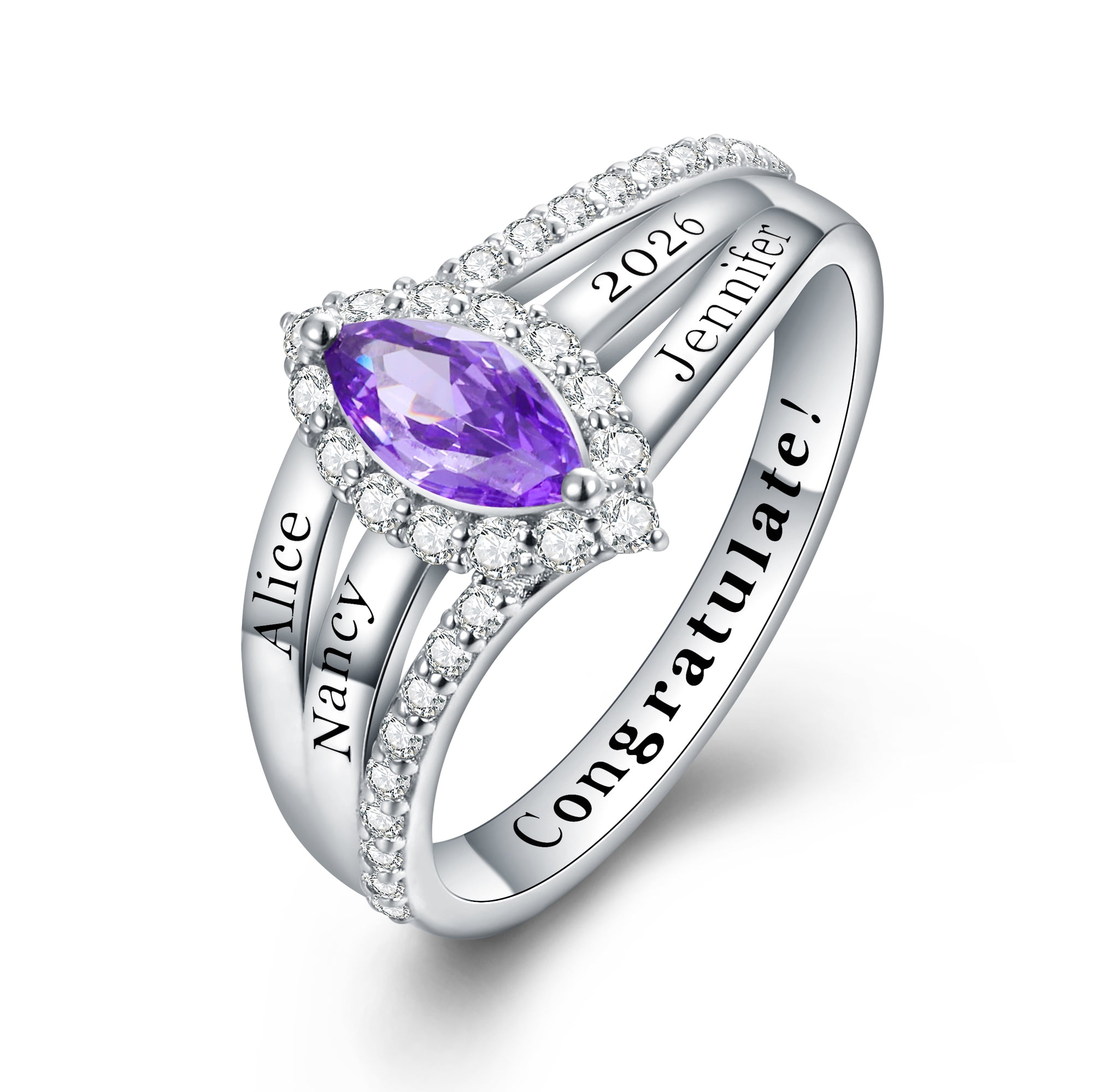 USA PJM Custom Women’s Class Ring Sterling Silver for High School & College Graduation-Rhodium