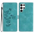 thumbnail image 1 of SaniMore Wallet Case for Samsung Galaxy S23 Ultra 6.8" 2023, PU Leather Embossed Flower Shockproof [Card Slots + Cash Pocket + Removeable Wrist Strap] Kickstand Full Protective Business Shell, Blue, 1 of 11