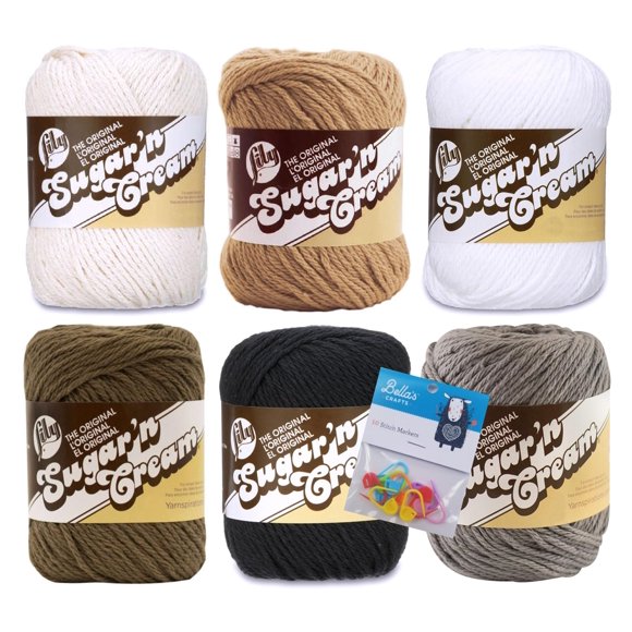 Paquete de 6 unidades de Yarn Lily Sugar'n Cream, 100% algodón, con marcadores de puntadas