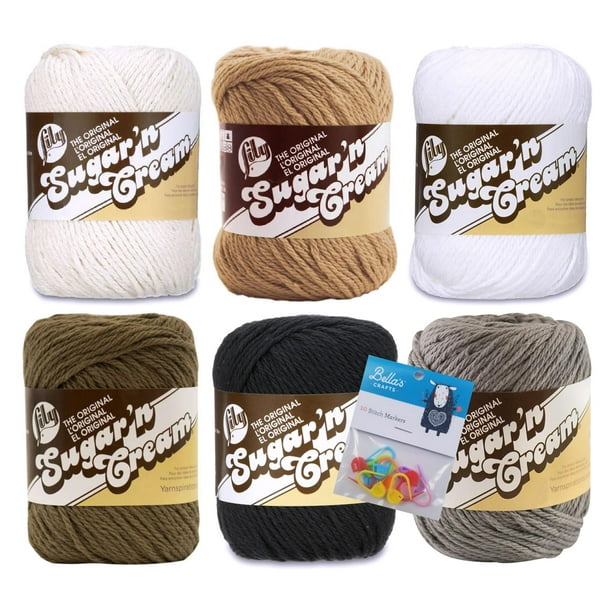 Paquete de 6 unidades de Yarn Lily Sugar'n Cream, 100% algodón, con marcadores de puntadas