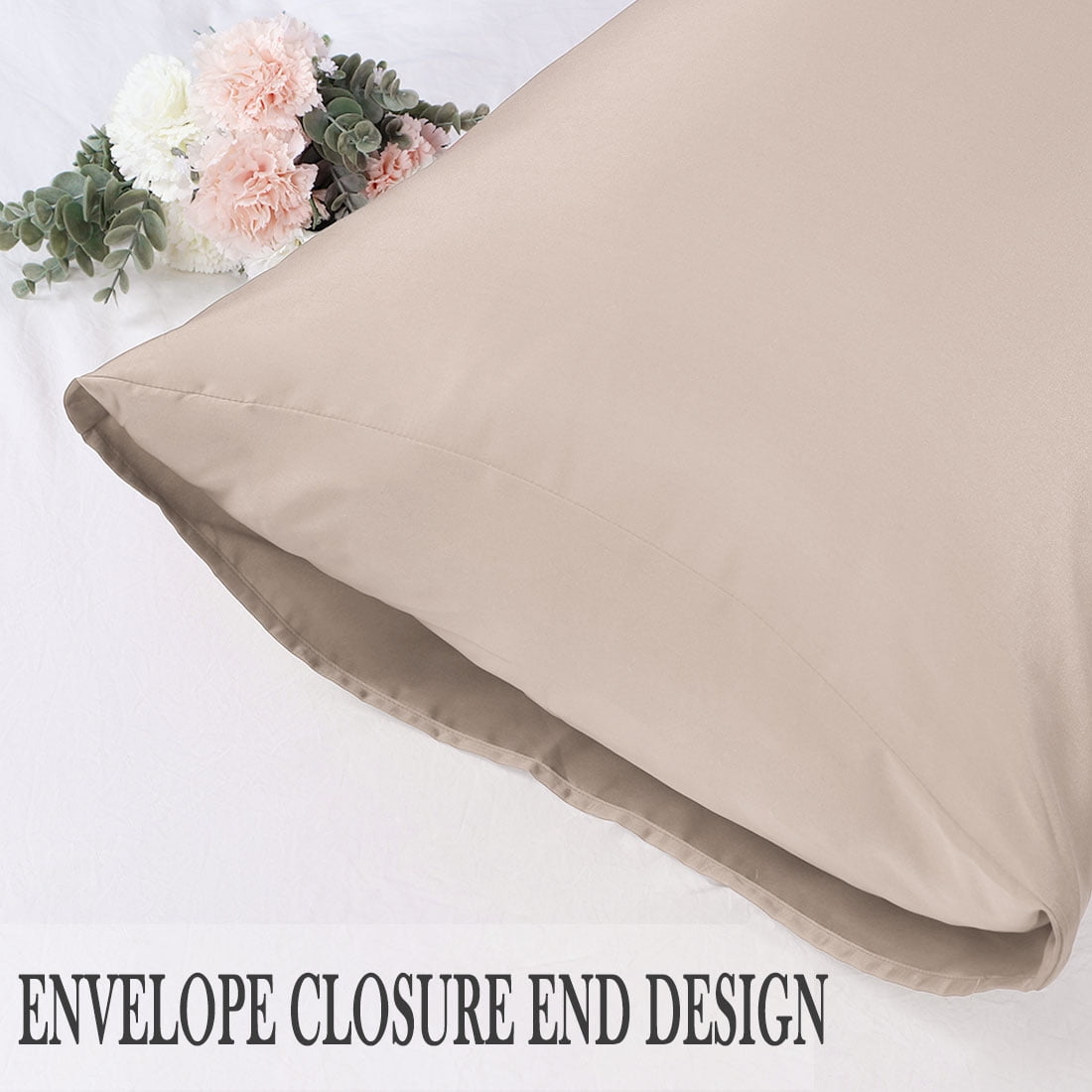 Unique Bargains Silky Satin Pillow Cases Covers Set of 2 Light Tan King