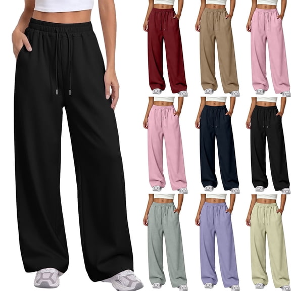 Womens Sweatpants Drawstring Elastic Low Waist Pants Straight Leg Low Rise Sweatpants Pants for Jogger Sweatpants With Pockets Black S