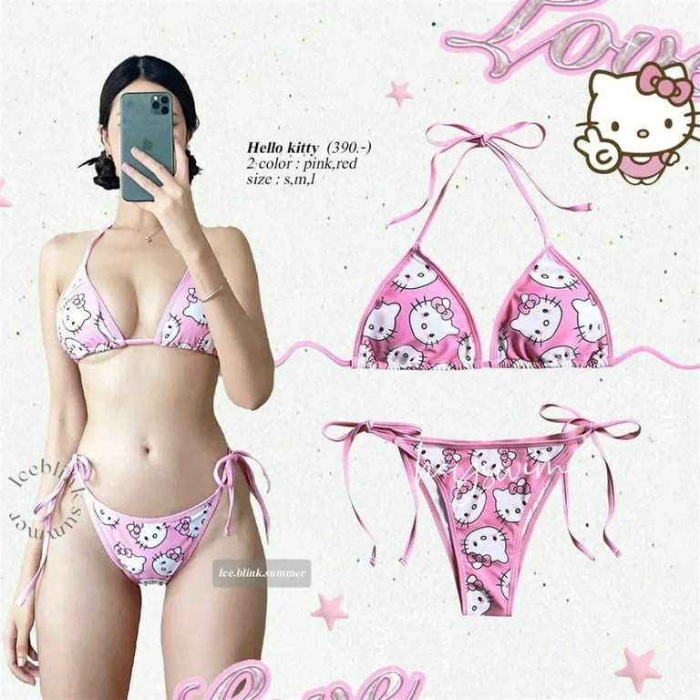 2Pcs Hello Kitty Bikini Set Kawaii Bikinis Y2K Summer 2Pcs Hello Kitty Bikini Set Kawaii Bikinis Y2K Summer