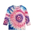 thumbnail image 4 of JTSRKL Bleached T-Shirts for Kids Girls Cute 3/4 Length Sleeve Tie Dye Gradient Color Print Basic Crewneck Pullover Tops Loose Fit Casual Tunic Blouse Purple 5-6 Years, 4 of 5