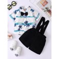 thumbnail image 2 of OLLUISNEO Infant Baby Boys Shorts Set Summer Short Sleeve Button down Top Suspender Shorts Hawaiian Baby Boys Clothes 12-18 Months, 2 of 6