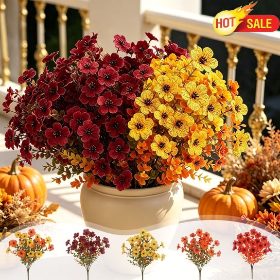 2 Pack Fall Harvest Artificial Fall Flower Stems,Autumn Fake Floral Bundles,Thanksgiving Halloween Decorations,Plastic Fake Flowers, Indoor Outdoor Vase Filler Farmhouse Balcony Table Decor Bouquets