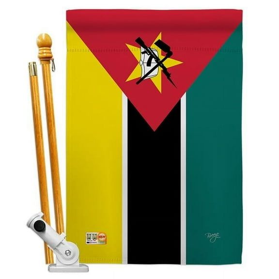 Breeze Decor BD-CY-HS-108287-IP-BO-D-US15-BD 28 x 40 in. Mozambique Flags of the World Nationality Impressions Decorative Vertical Double Sided House Flag Set with Pole Bracket & Hardware