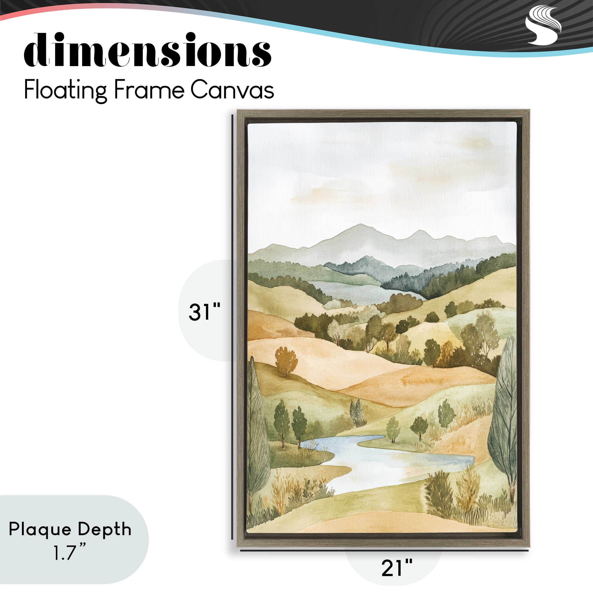 Stupell Industries Watercolor Hills & Tranquil Valley Brown Framed Floater Canvas Wall Art, design by Petal Prints Design