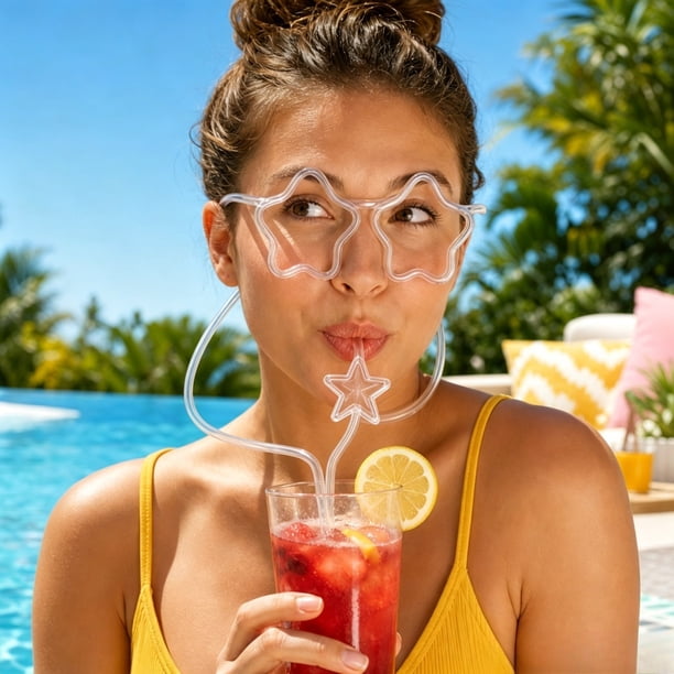 Funny Glasses Straws Cute Five-Pointed Star Plastic Straws Stylish Party And Birthday Accessories The Ideal Hands-Free Drinking Tool