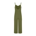 thumbnail image 4 of lcziwo Jumpsuits for Women Loose Sleeveless Spaghetti Strap Romper Ribbed Knit Wide Leg Overalls Solid Color One Piece Jumper Pants with Pockets, 4 of 7