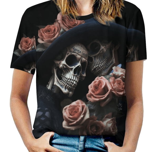 Skull Women T-Shirt Classic O Neck T-Shirts Short-Sleeve Trendy Animal Print Design Tshirt Casual Clothing