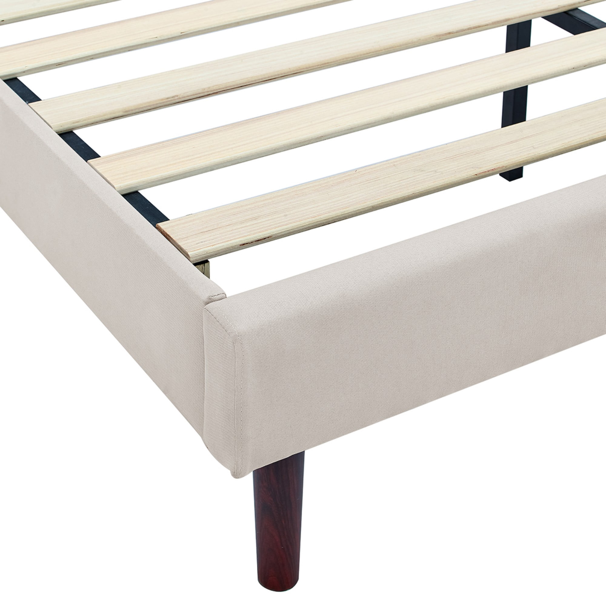 Gewnee Queen Size Platform Bed Frame with Upholstered Adjustable Headboard for 8-12 inch Mattress, Wood Slats, Center Support, No Box Spring Needed in Beige