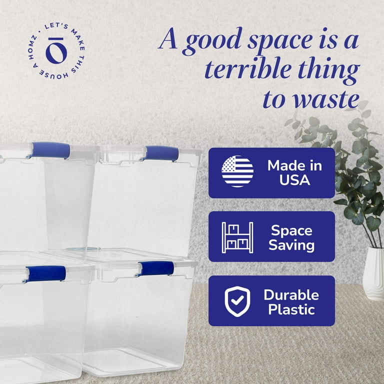 Homz 31 Qt Plastic Sealed Bins, Clear Latching Storage Containers