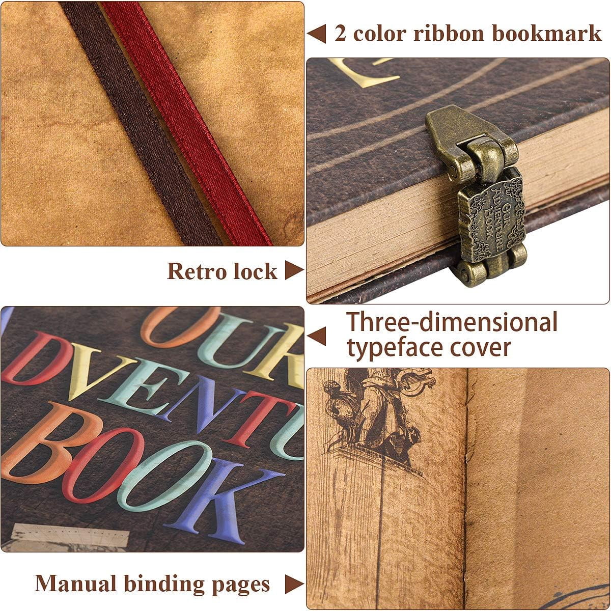 Adventure Book Travel Diary & Scrapbook - Retro-Style Photo Album, Vintage Guestbook for DIY Memories, Anniversary, Wedding, Baby, Travel, or Valentine's Day Gift