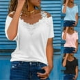 thumbnail image 4 of Plus Size Casual Summer Solid Color Lace Blouse T-Shirts Women's Tops Ladies Tops PINK S, 4 of 8