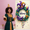 thumbnail image 6 of Purple Mask Mardi Gras Banner Colorful Feathers Carnival Display Golden Decorations  Pattern Masquerade Backdrop for Mardi Gras Party Masquerade Ball Festival Celebration, 6 of 7