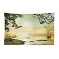 thumbnail image 1 of Cottage Tapestry, Cabin in Valley on Grass with Pine Forest and Starry Magic Night Sky, Fabric Wall Hanging Decor for Bedroom Living Room Dorm, 2 Sizes, Indigo and Hunter Green, by Ambesonne, 1 of 1