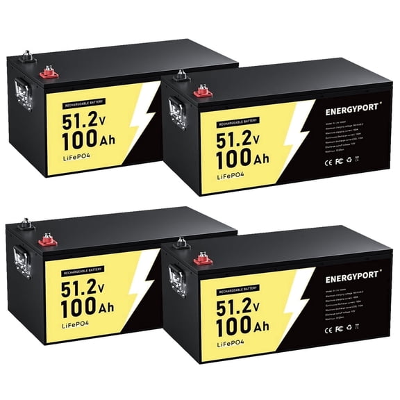 4Pack 48V 100Ah LiFePO4 Lithium Battery Golf Cart, 15000  Deep Cycle Battery, Built-in 200A BMS with Low-Temp Protection